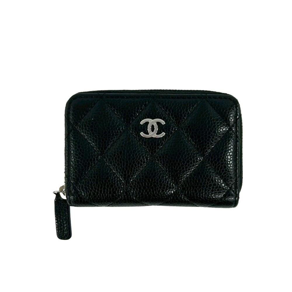 CHANEL Authentic Black Caviar Leather Logo Wallet